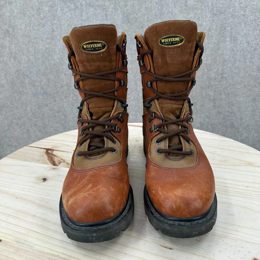Wolverine Work Boots Mens 9M Brown Leather 8-Inch W04217 Rugged Lug Sole